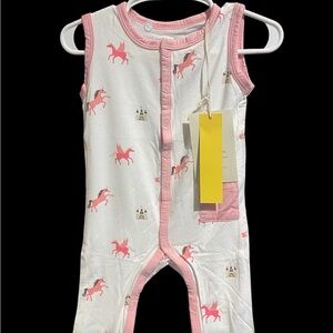 Kyte Baby Pink and White Unicorn Sleeveless Romper NWT